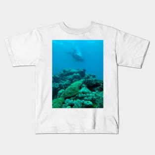 coral reef and scuba diver Kids T-Shirt